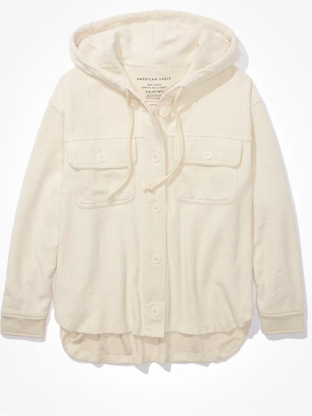 American Eagle Outfitters Cream Hooded Corduroy Utility Jacket small